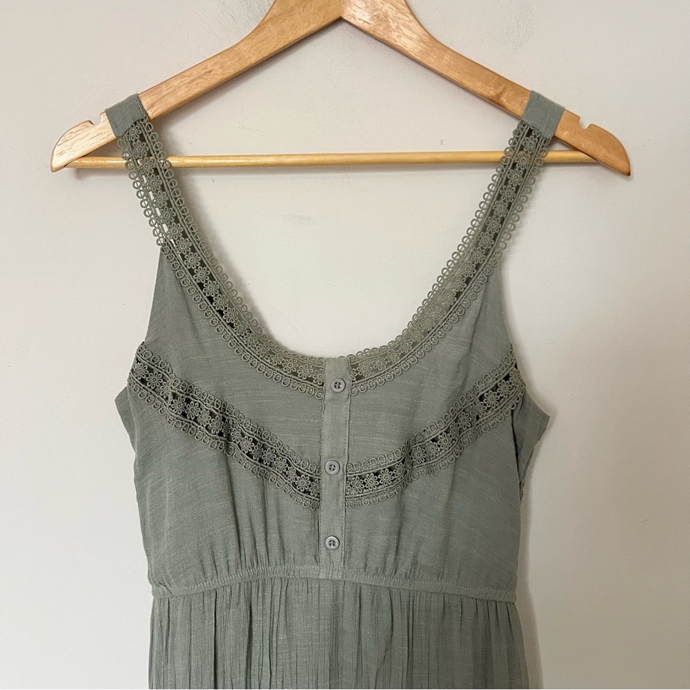 Rebellion Sage Green Lace-Trim Midi Dress - Picture 3 of 8